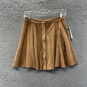 Design Lab Skirt Women's Medium Tan Suede Pleated Button Front Mini Skirt Size M